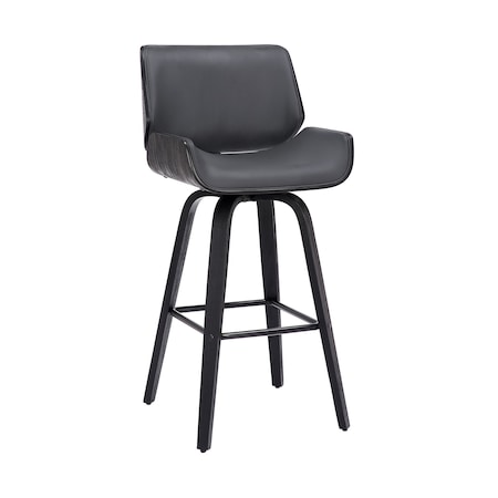 Armen Living Tyler 30" Bar Height Swivel Gray Faux Leather and Black Wood Bar Stool LCTYBAGRBL30